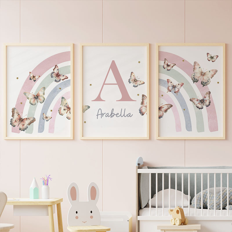 Rosa arco-íris borboleta nome  - Baby Nursery Decor Girl avaliação e preço